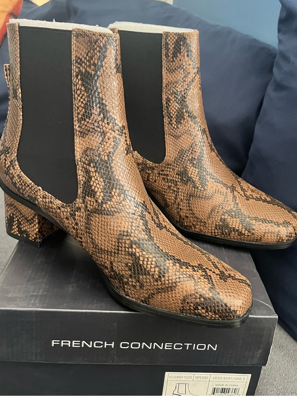 French Connection Snakeskin Chelsea Boots Size 10 Block Heel NIB $128